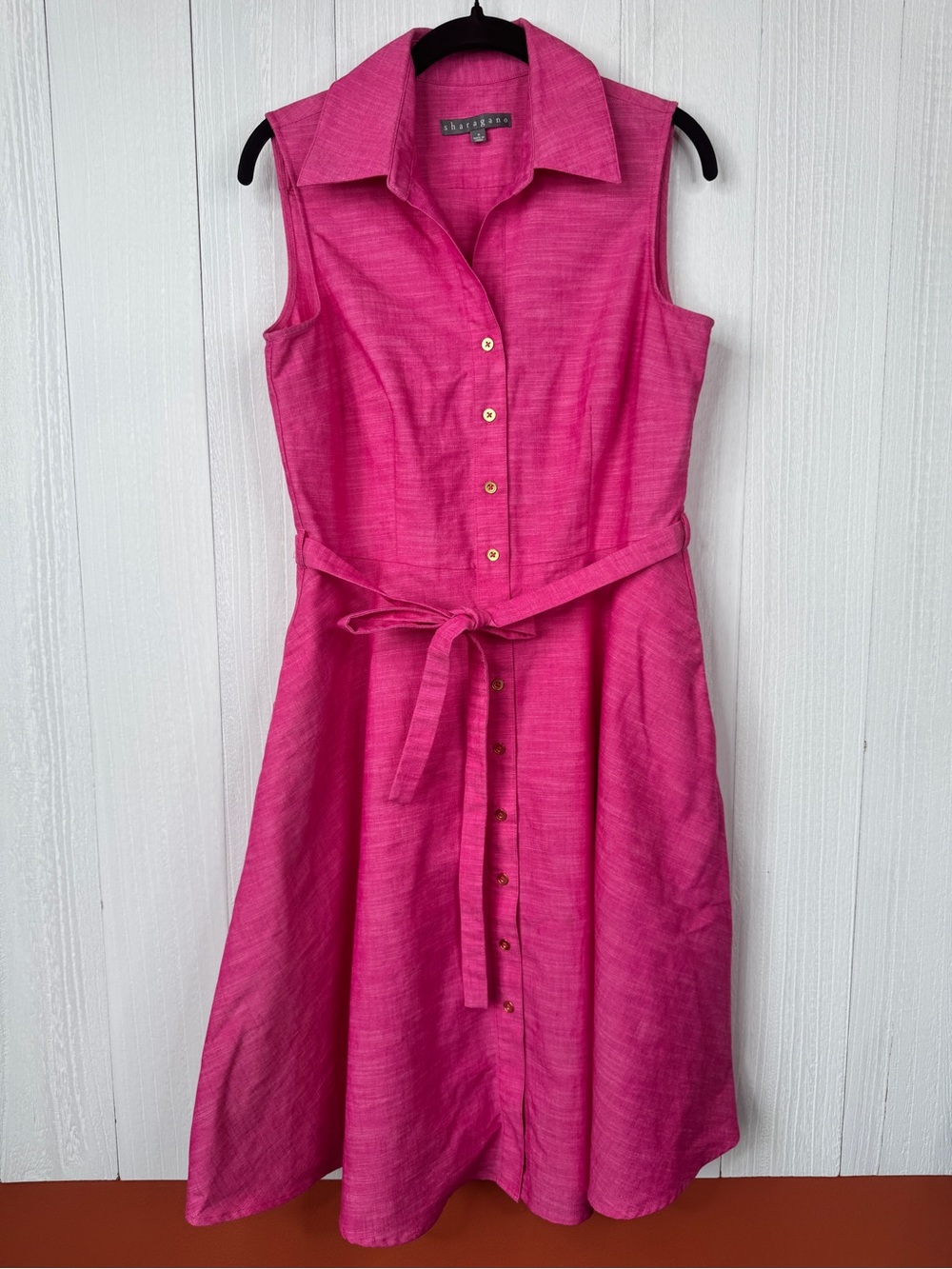 Sharagano Sleeveless Button-Front Belted Dress - Pink